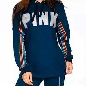 VICTORIA’S SECRET PINK: Rainbow Oversized Glitter Pullover Hoodie -Size Small